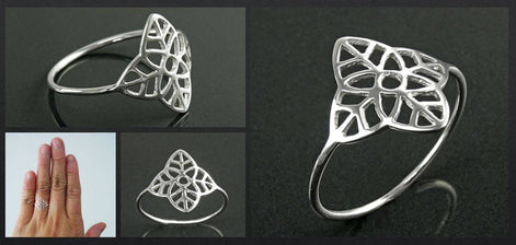 Leaf Sterling Silver Ring • Tree Leaf Nature Life Jewelry • Filigree Band