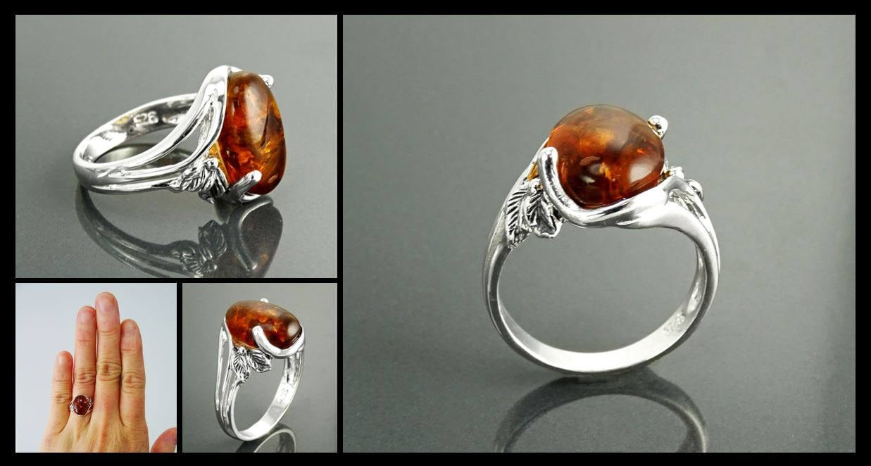 Genuine Amber Ring, Sterling Silver, Intricate Filigree Lace Ring, Horizontal Oval Shape Ring, Boho Gypsy Ring, Antique Vintage Jewelry