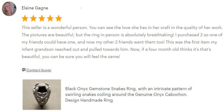 Snake Ring, Sterling Silver, Black Stone, Onyx Gemstone, swirling coiling snakes pattern, Gothic Design Ring