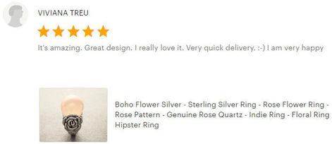925 Rose Quartz Silver Ring, Sterling Silver jewelry, a Flower motif on each side, Genuine Stone Cabochon, Small Size