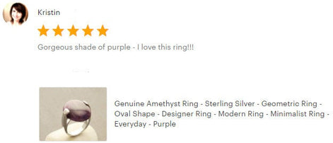 Genuine Amethyst Ring - Sterling Silver - Geometric Ring - Oval Shape - Designer Ring - Modern Ring - Minimalist Ring - Everyday - Purple