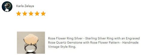 Rose Ring Sterling Silver 925, engraved stone, NATURAL Rose Quartz Gemstone jewelry, Rose flower, Floral design, Birthstone Ring
