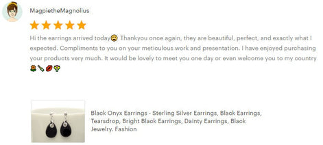 Black Onyx Drop Earrings • Sterling Silver • Teardrop Dangle Studs • Minimalist Gift for Her