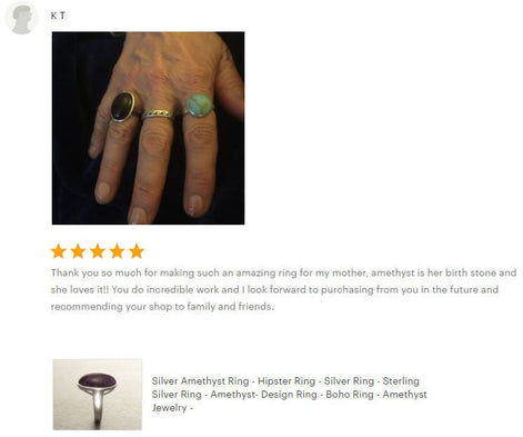 Oval Amethyst Sterling Silver Ring, Modern Minimalist Gemstone Jewelry
