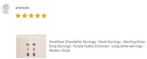 Amethyst Drop Earrings • Sterling Silver • Elegant Dangle Hook Earrings • Faceted Purple Stone Teardrop Cz