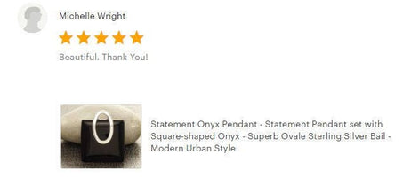 Square Black Onyx Pendant, Sterling Silver Oval Bail, Minimalist Geometric Jewelry
