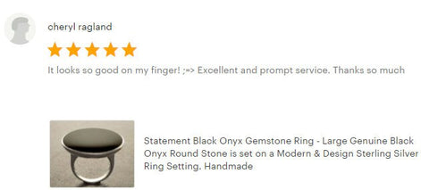 Round Black Ring, Sterling Silver, Statement Onyx Disc Gemstone, Modern Minimalist Jewelry, Rounded Flat Stone Ring, Unique Designer Ring