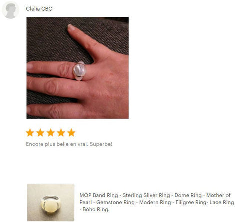 White Band Ring - Sterling Silver - Dome Ring - Mother of Pearl Shell - Gemstone Ring - Modern Stone Ring - shabby chic ring - Boho Ring