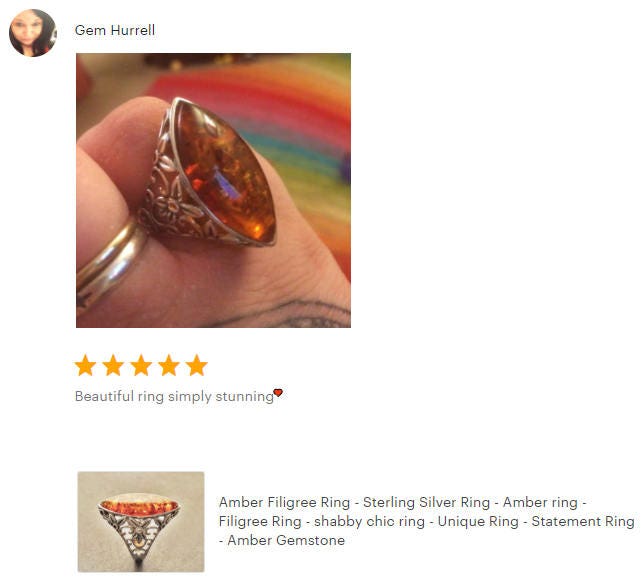 Amber Ring, Sterling Silver Ring, Genuine Amber Gemstone Ring, Filigree Ring, Antique Stone ring, Unique Statement Boho Jewelry