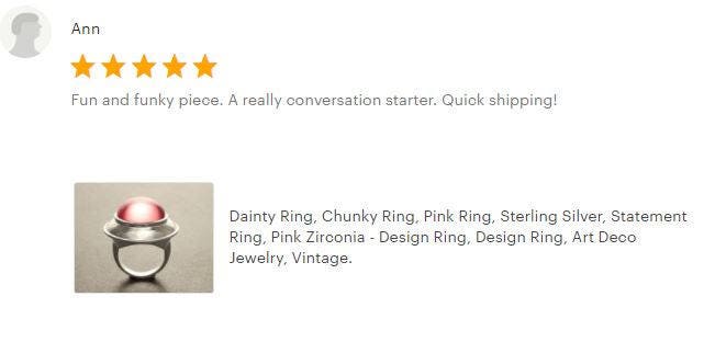 Pink cz Ring, Sterling Silver, Rose Round Domed Stone, flying saucer Ring, Statement Modern original Design Jewelry