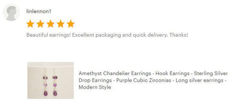 Amethyst Drop Earrings • Sterling Silver • Elegant Dangle Hook Earrings • Faceted Purple Stone Teardrop Cz