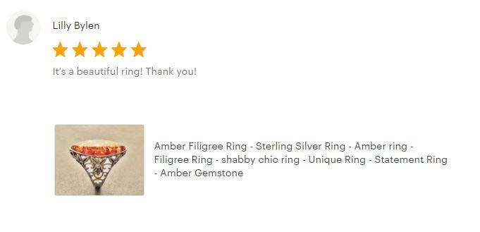Amber Ring, Sterling Silver Ring, Genuine Amber Gemstone Ring, Filigree Ring, Antique Stone ring, Unique Statement Boho Jewelry