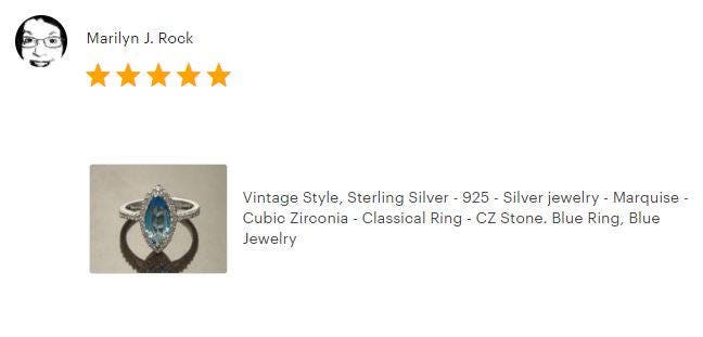 925 Blue Oval Ring Sterling Silver, Marquise Form Shape, Topaz Color Cz stone and White Stones CZ, Woman Jewelry