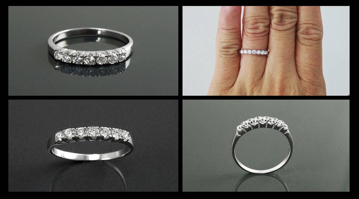 Half Eternity Diamond Ring by KRAMIKE • Sterling Silver • Sparkling Stones Promise Band • Perfect for Wedding, Anniversary, and Gift • KR036