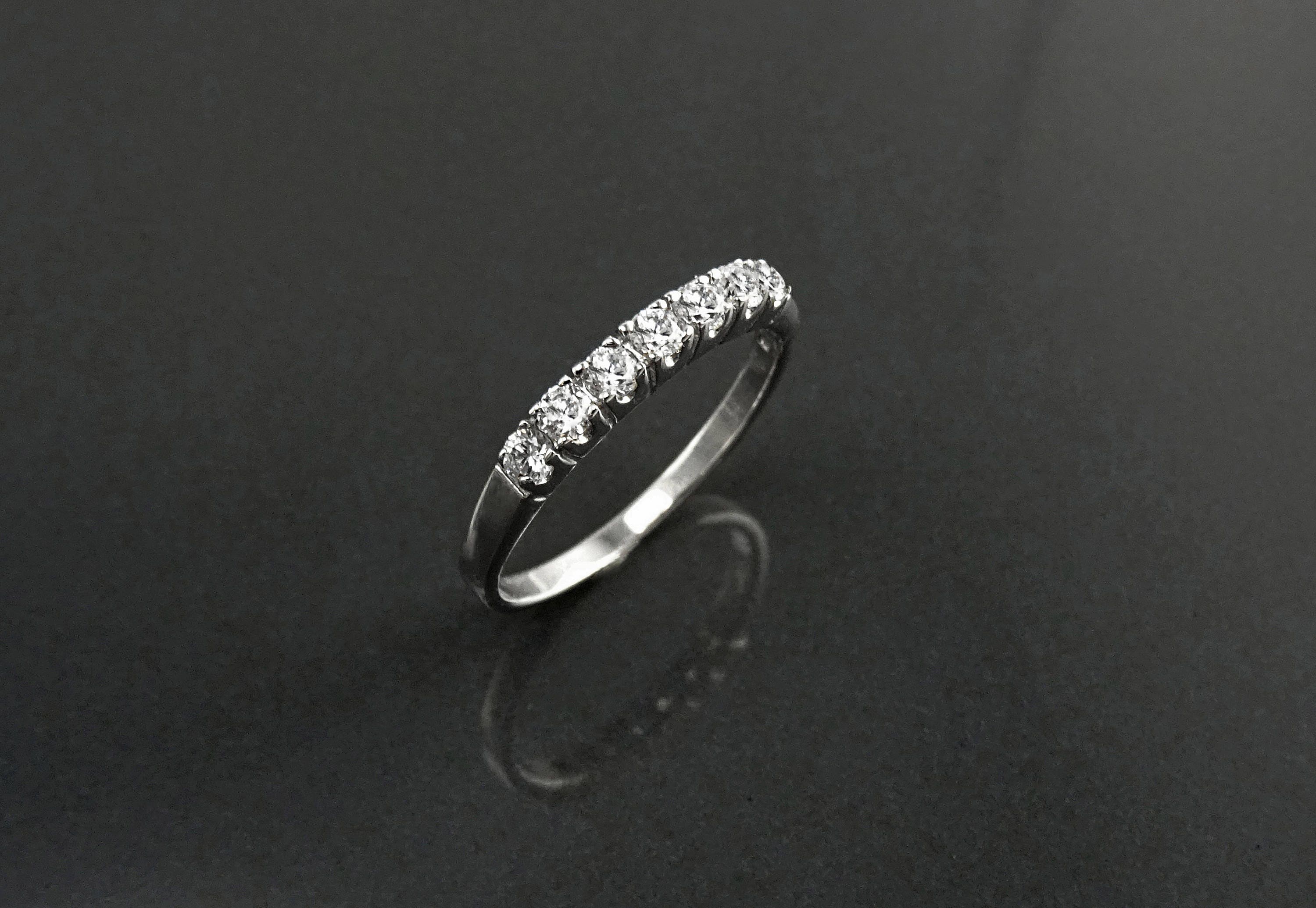 Half Eternity Diamond Ring by KRAMIKE • Sterling Silver • Sparkling Stones Promise Band • Perfect for Wedding, Anniversary, and Gift • KR036