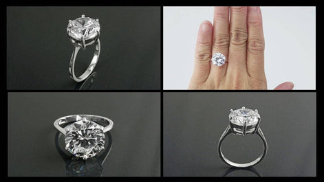 Oversize Solitaire Diamond Ring by KRAMIKE • 12mm - 6ct • Sterling Silver • Round Stone • Bridal gift • Engagement Promise Jewelry • KR188