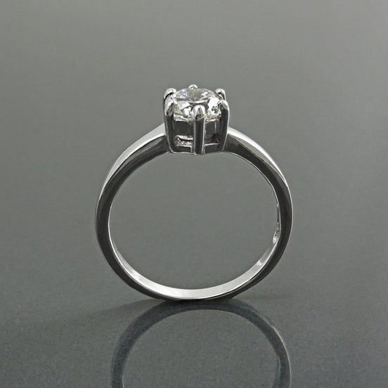Solitaire Ring, Sterling Silver, 1ct Round CZ, Handmade