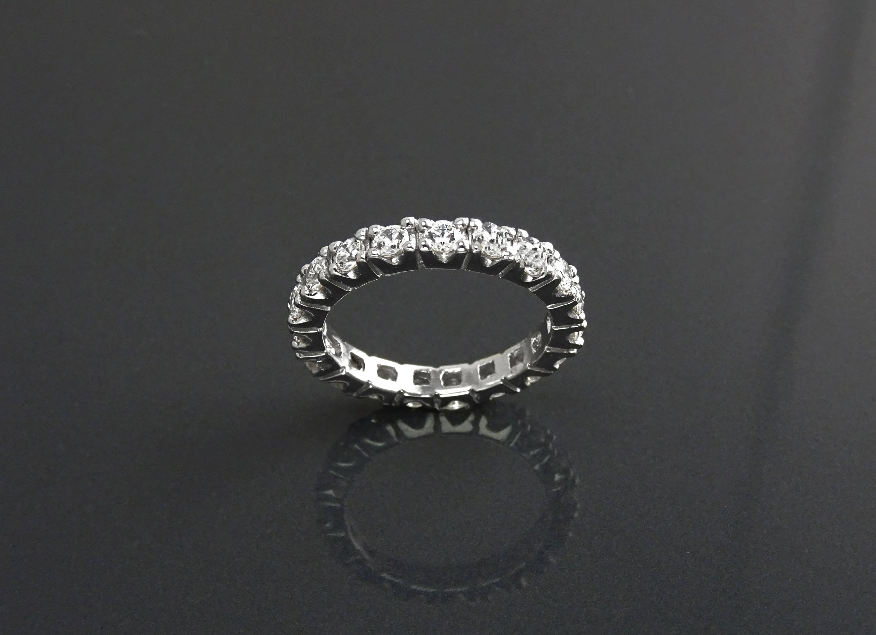 Full Eternity Band, Sterling Silver Wedding Ring, Cubic Zirconia Bridal Jewelry