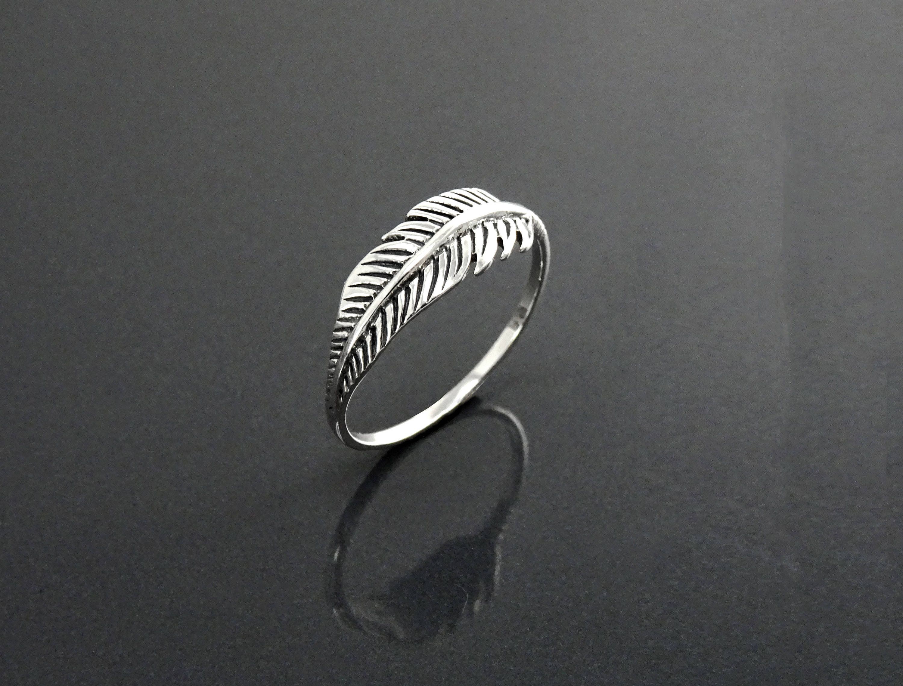 Sterling Silver Feather Ring, Native Inspired Stacking Band, Nature Jewelry