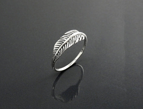 Sterling Silver Feather Ring, Native Inspired Stacking Band, Nature Jewelry