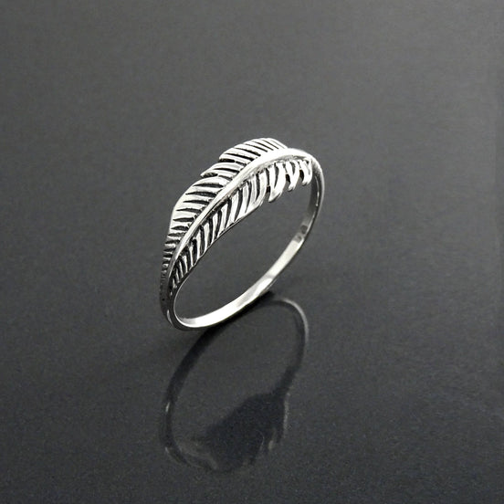 Sterling Silver Feather Ring, Native Inspired Stacking Band, Nature Jewelry