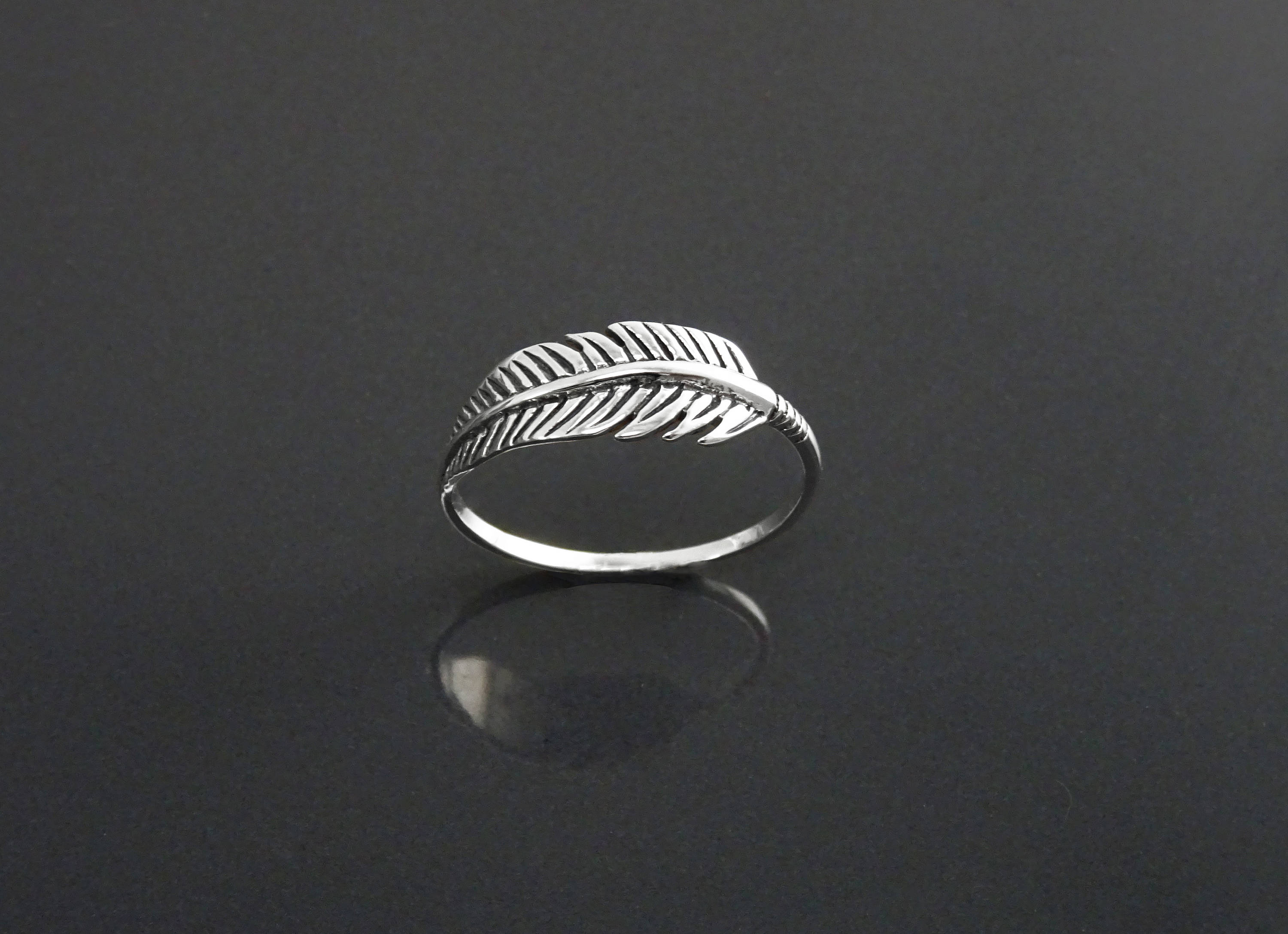 Sterling Silver Feather Ring, Native Inspired Stacking Band, Nature Jewelry