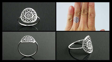 Flower of Life Ring, Sterling Silver, Seed of Life Ring, Sacred Geometry Ring, Dainty Thin Filigree Round Ring, Mandala Spiritual Jewelry