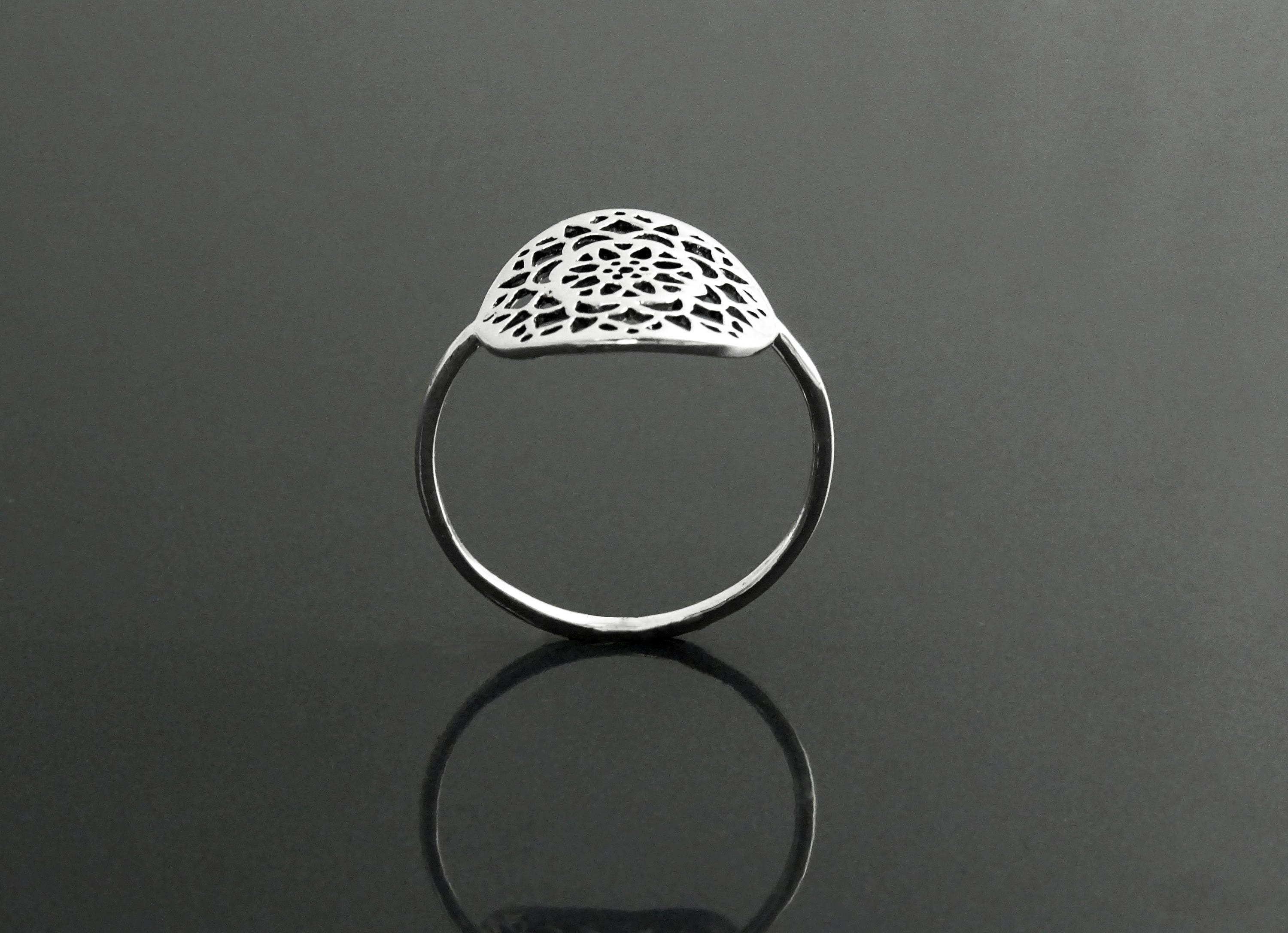Flower of Life Ring, Sterling Silver, Seed of Life Ring, Sacred Geometry Ring, Dainty Thin Filigree Round Ring, Mandala Spiritual Jewelry
