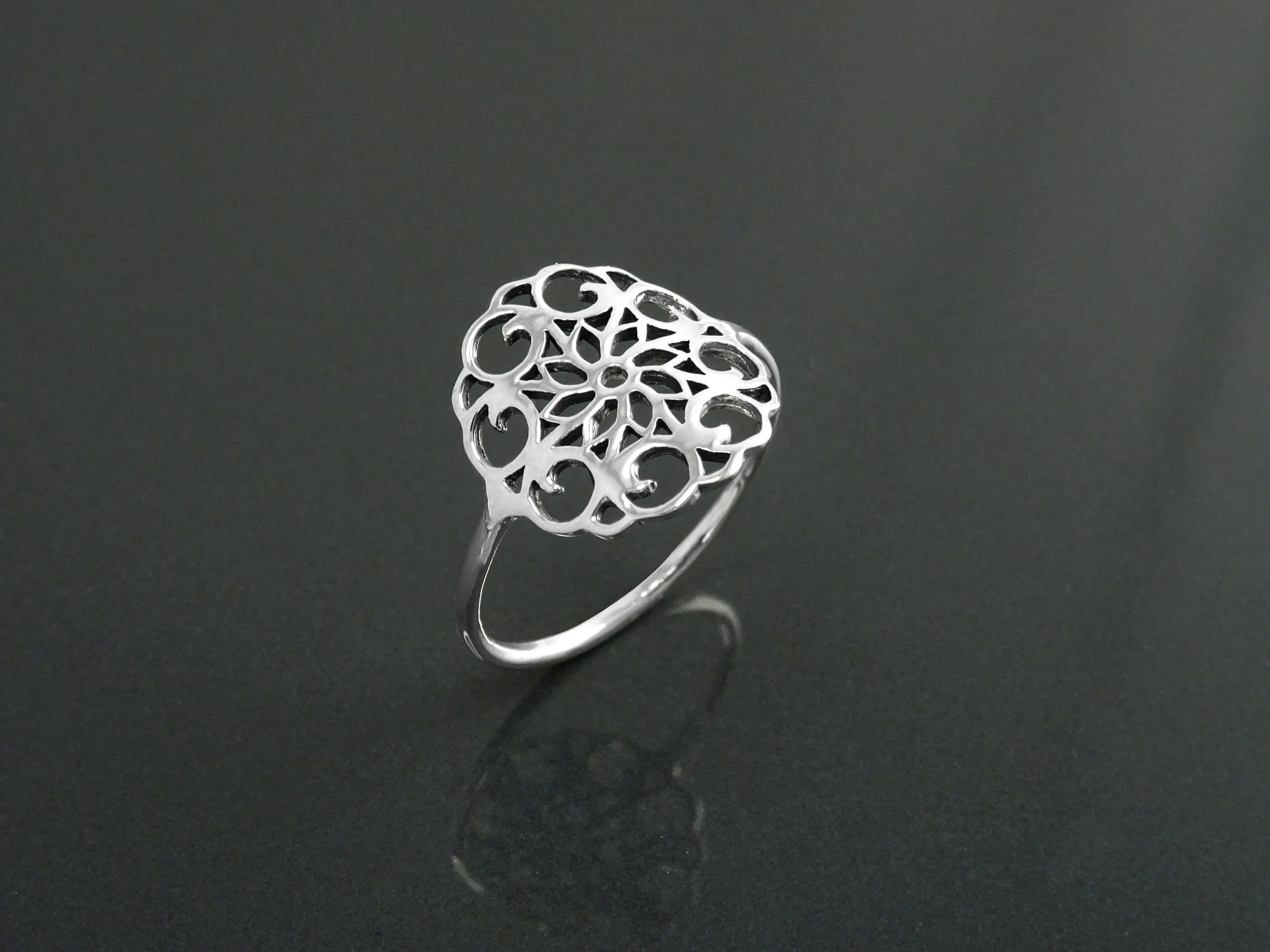 Sterling Silver Seed of Life Filigree Ring, Mandala Spiritual Jewelry