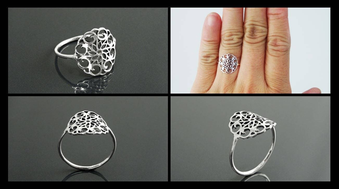 Sterling Silver Seed of Life Filigree Ring, Mandala Spiritual Jewelry