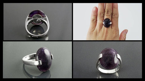 Genuine Amethyst Ring - Sterling Silver - Geometric Ring - Oval Shape - Designer Ring - Modern Ring - Minimalist Ring - Everyday - Purple