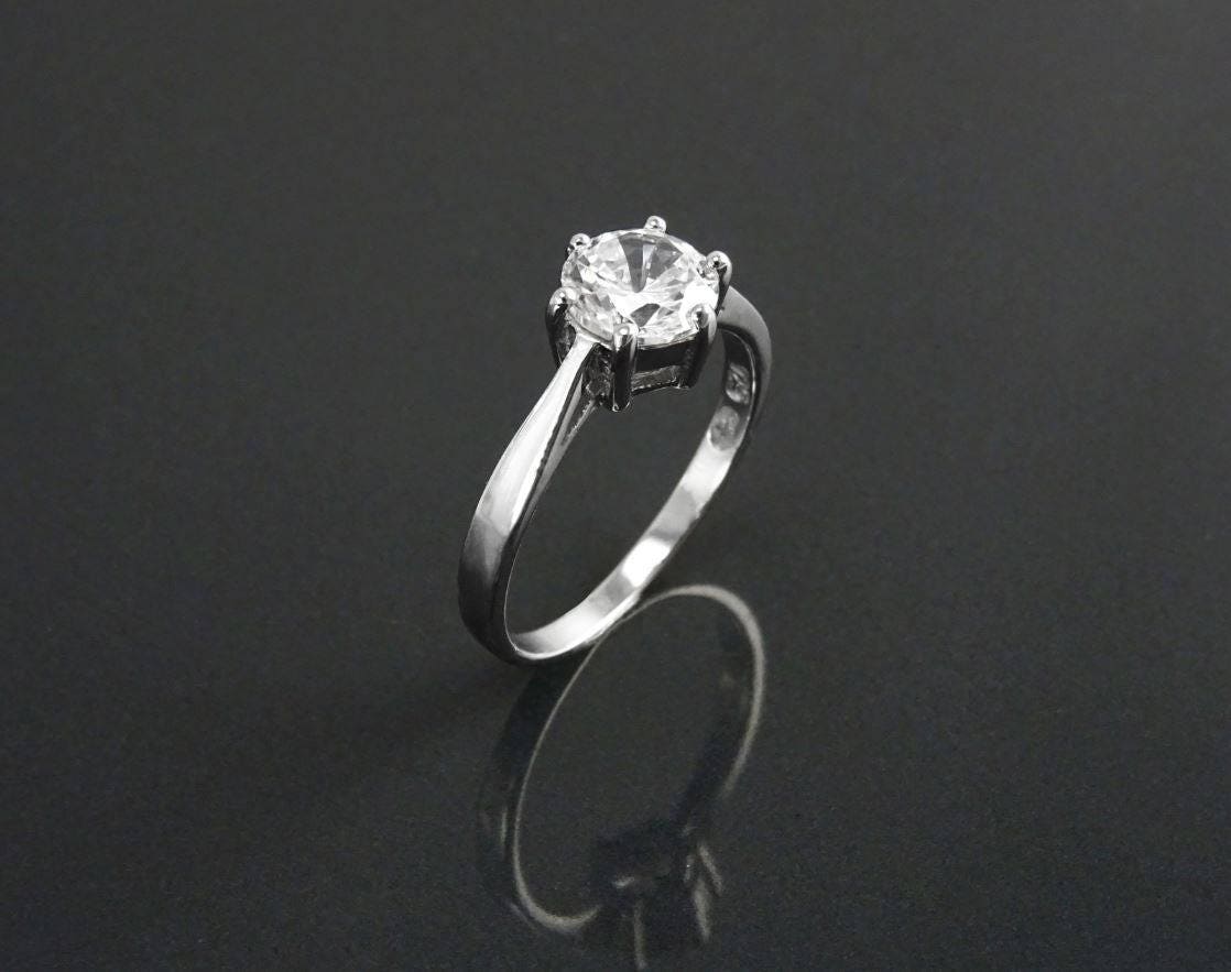 Solitaire Ring, 2ct Round Stone Sparkling Cz (Ddiamond simulant), Classic Engagement Promise Jewelry, Sterling Silver, Valentine's Day Gifts