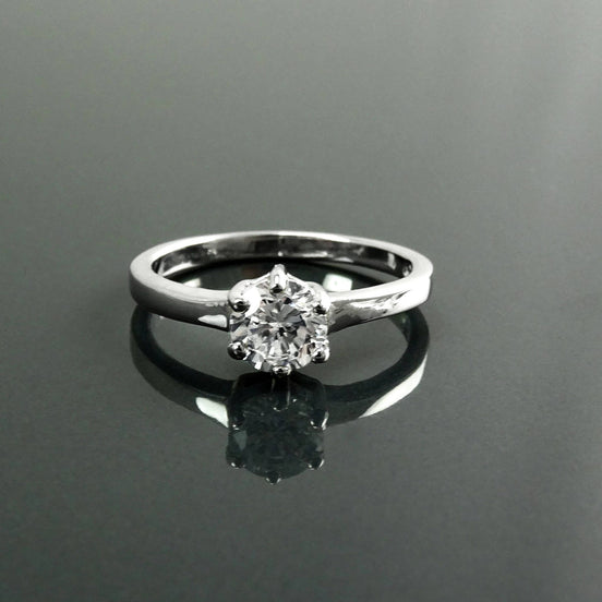 Solitaire Ring, Sterling Silver, 1ct Round CZ, Handmade