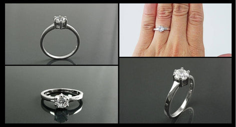 Solitaire Ring, Sterling Silver, 1ct Round CZ, Handmade