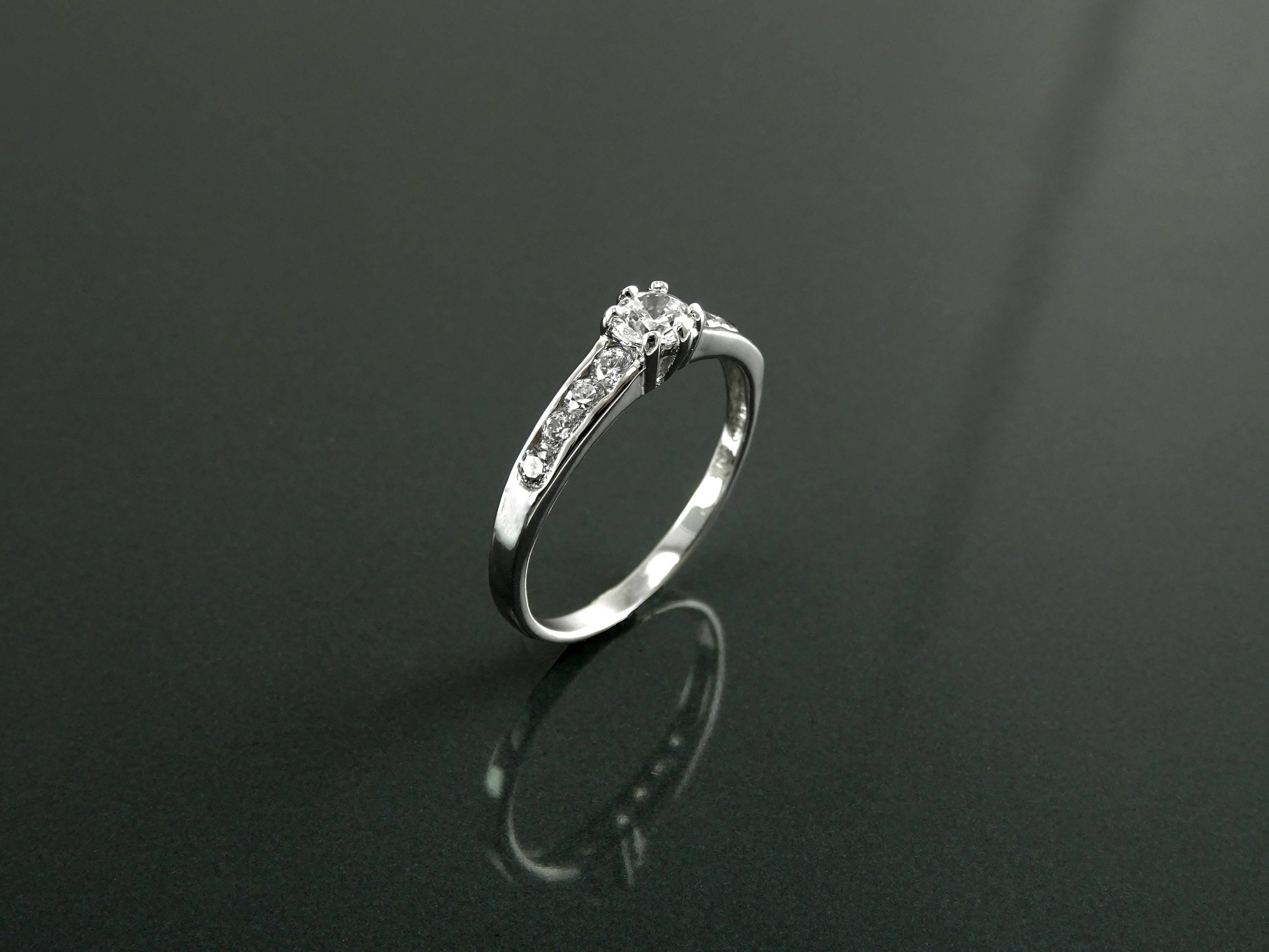 Sterling Silver Solitaire Promise Ring, Half Eternity Band, CZ Stones