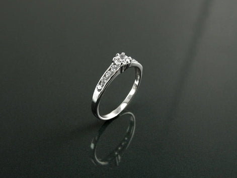 Sterling Silver Solitaire Promise Ring, Half Eternity Band, CZ Stones