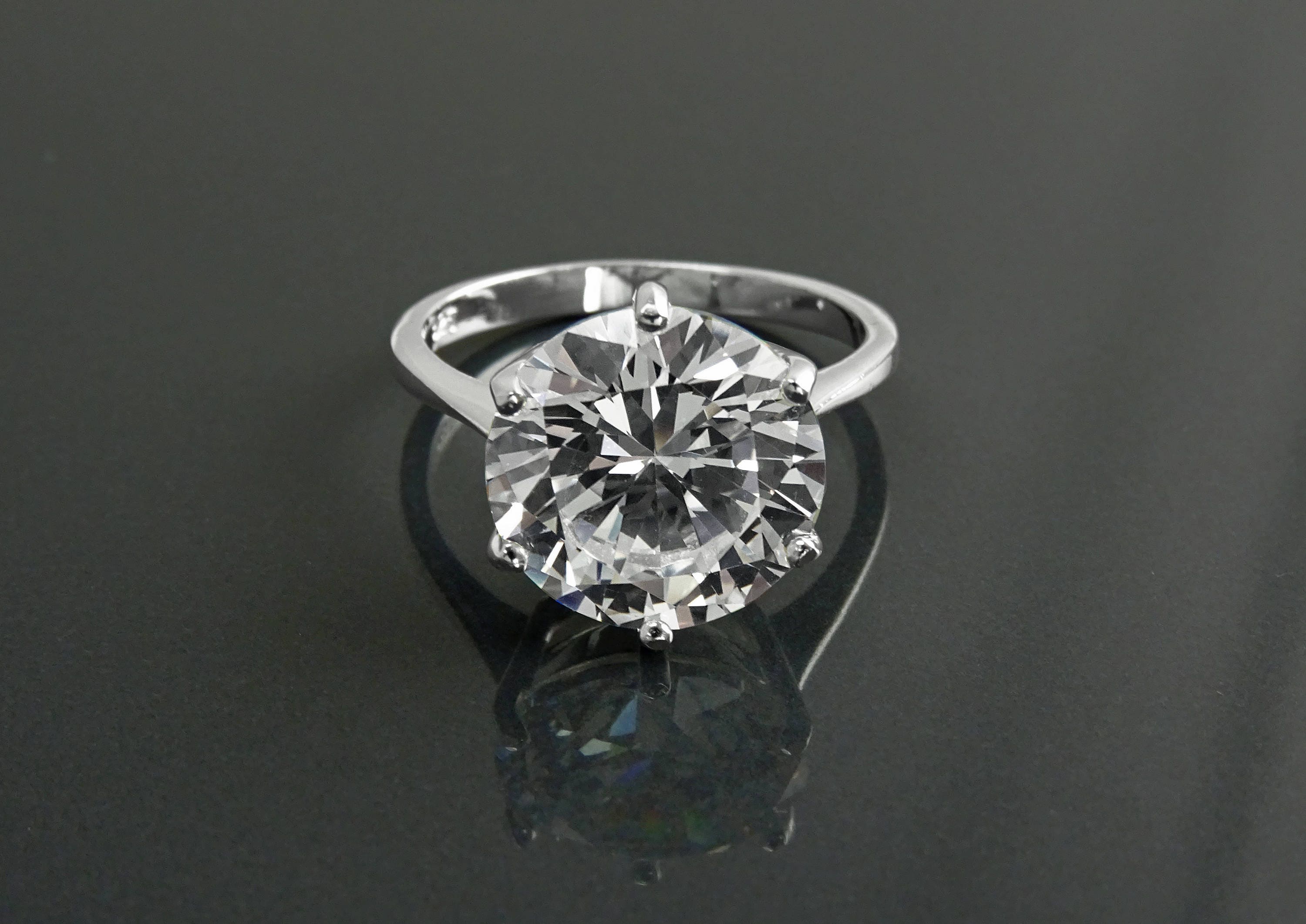Oversize Solitaire Diamond Ring by KRAMIKE • 12mm - 6ct • Sterling Silver • Round Stone • Bridal gift • Engagement Promise Jewelry • KR188