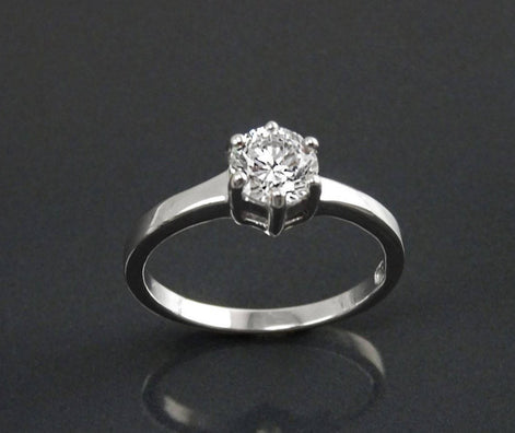 Solitaire Ring, Sterling Silver, 1ct Round CZ, Handmade