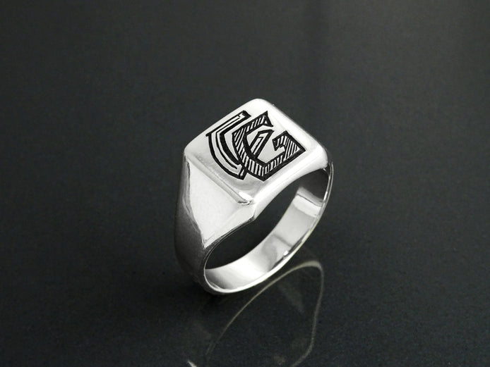Hand Engraved Sterling Silver Signet Ring, Personalized Initials Jewelry
