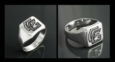 Hand Engraved Sterling Silver Signet Ring, Personalized Initials Jewelry