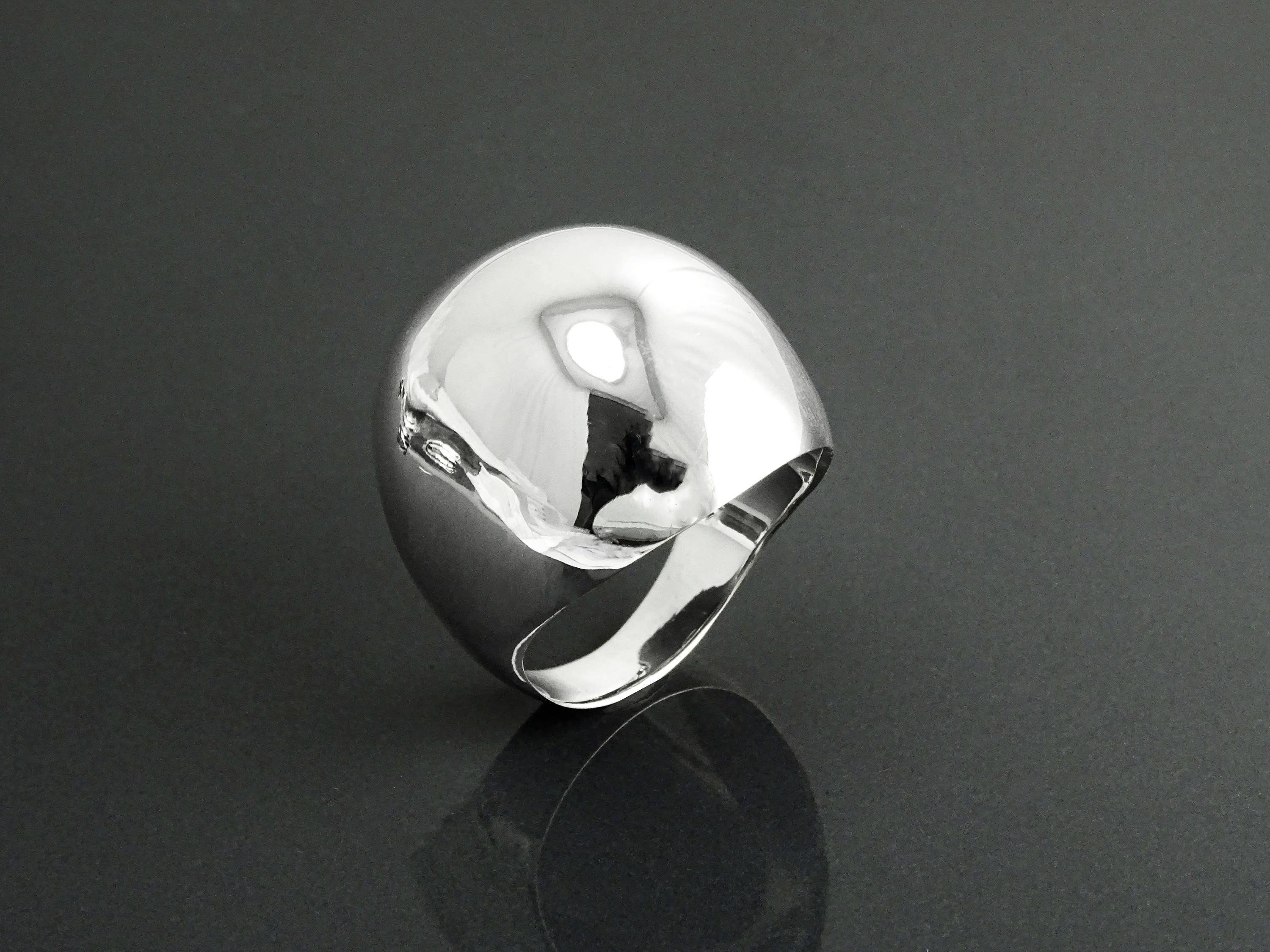 Statement Dome Ring, Sterling Silver 925, Hand Forged, Minimalist Ring, Designer Unique Style Ring, Wide Domed Ring, Smooth Polished Finish