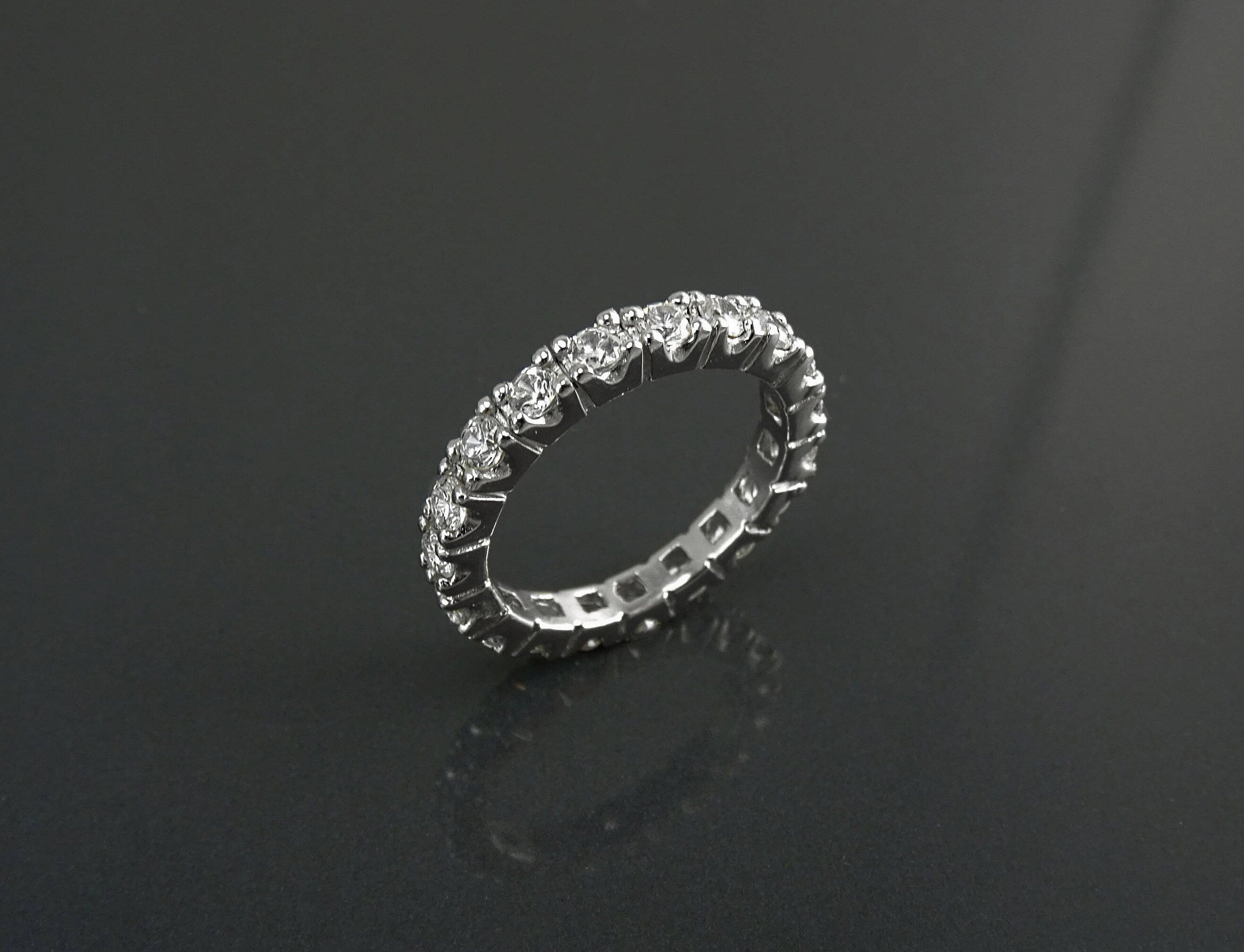Full Eternity Band, Sterling Silver Wedding Ring, Cubic Zirconia Bridal Jewelry