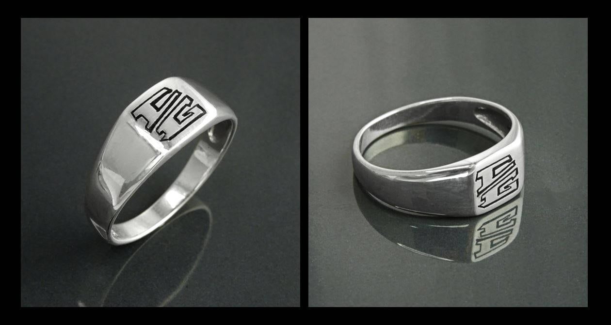 Hand Engraved Sterling Silver Signet Ring, Unisex Initial Jewelry