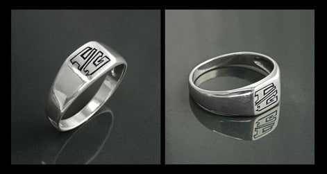 Hand Engraved Sterling Silver Signet Ring, Unisex Initial Jewelry