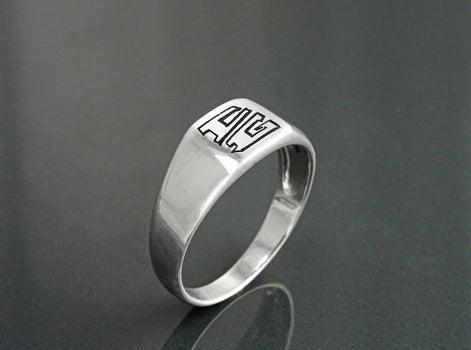 Hand Engraved Sterling Silver Signet Ring, Unisex Initial Jewelry