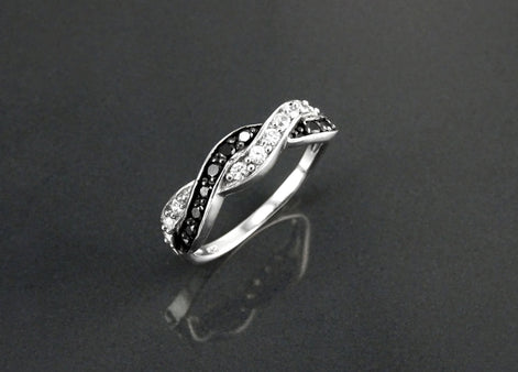 Black and White Diamond Twist Ring by KRAMIKE • Crossing Two Colors Ring • Sterling Silver • Gift For Her • Perfect Anniversary Gift • KR068