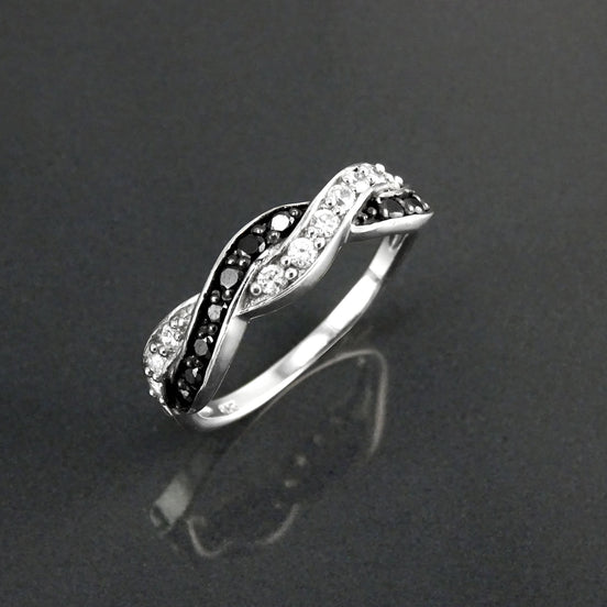 Black and White Diamond Twist Ring by KRAMIKE • Crossing Two Colors Ring • Sterling Silver • Gift For Her • Perfect Anniversary Gift • KR068
