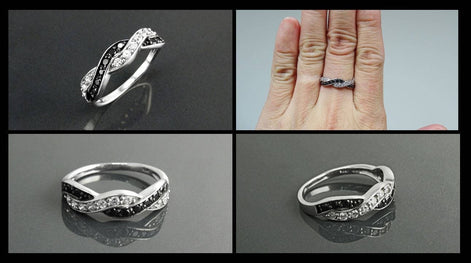Black and White Diamond Twist Ring by KRAMIKE • Crossing Two Colors Ring • Sterling Silver • Gift For Her • Perfect Anniversary Gift • KR068