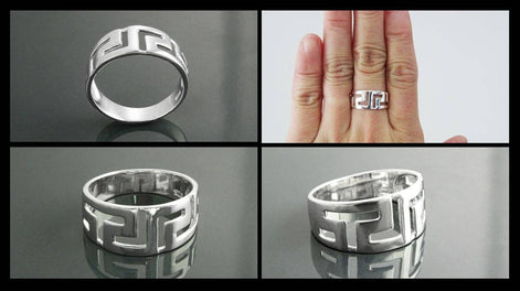 Sterling Silver Meander Ring, Greek Key Symbol, Vintage Hellenic Spiral Band