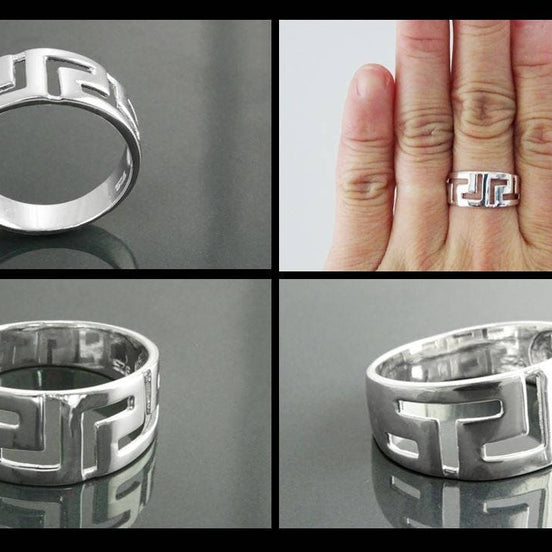 Sterling Silver Meander Ring, Greek Key Symbol, Vintage Hellenic Spiral Band